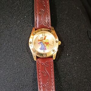 Gold Watch with Brown Leather Strap